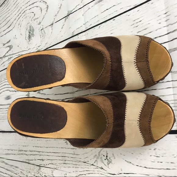 Miu Miu Block Heel Clog open toe leather Platform - Picture 4 of 8